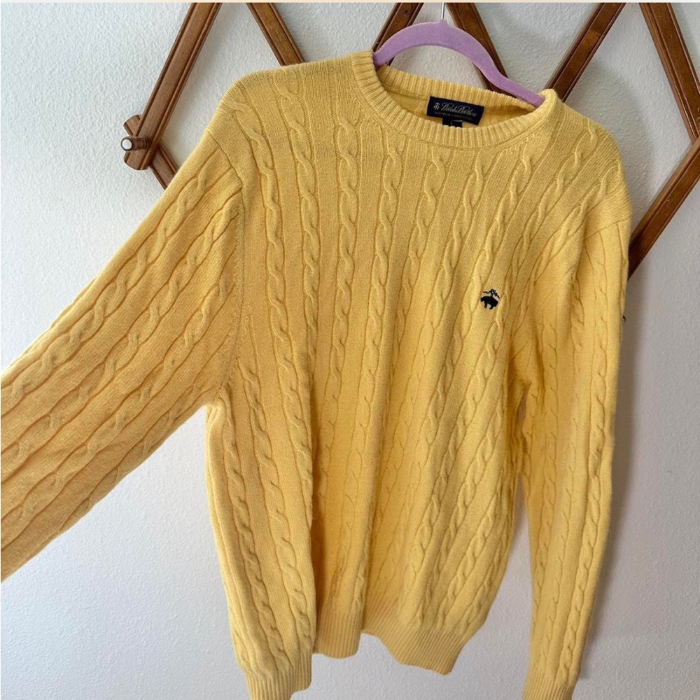 Brooks Brothers Yellow Cable Knit Crewneck Sweater
